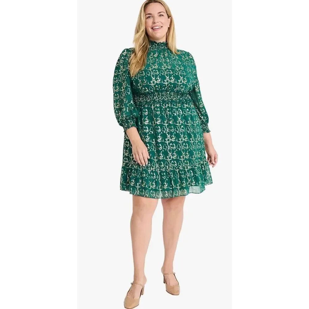Maggy London Women's Plus Size Holiday Foil Glitter Shimmer Metallic Dress 24W